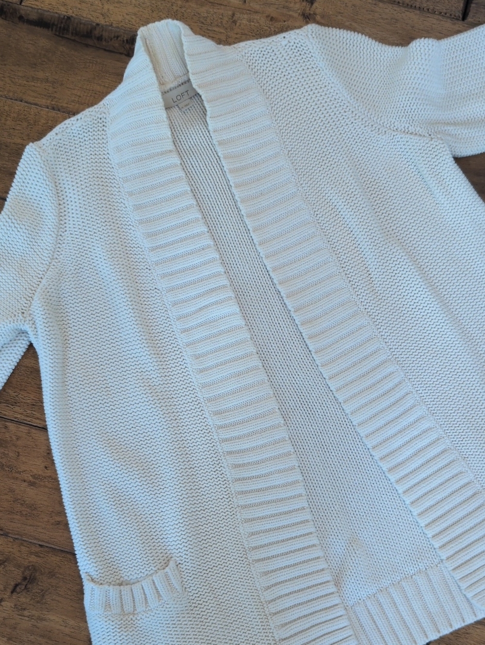 LOFT Cream Open-Front Rib Trim Cardigan